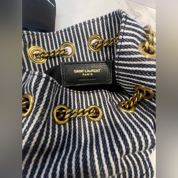 Saint Laurent YSL Monogram Striped Denim Joe Crossbody Chain Bucket Bag - Picture 5 of 8